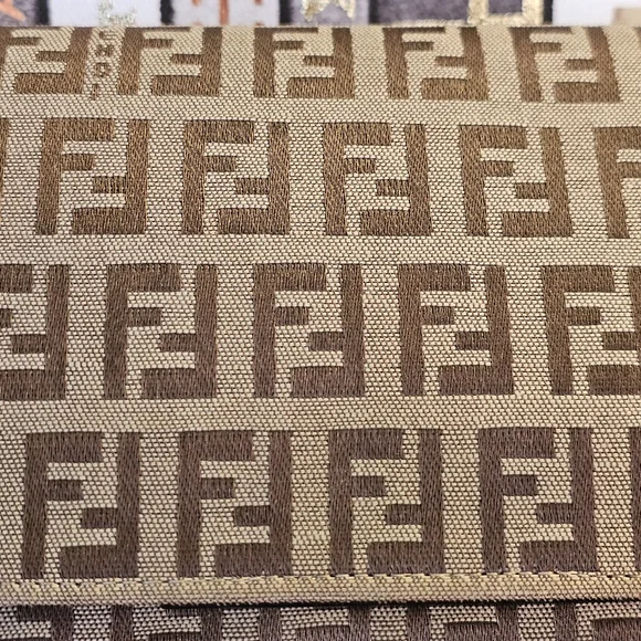 👜Fendi Zucchino Canvas & Leather Vintage Wallet in Continental Brown & Beige - Picture 8 of 15